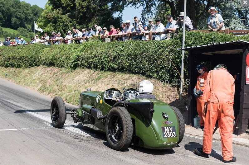 Green vintage racing car at Shelsley Walsh
