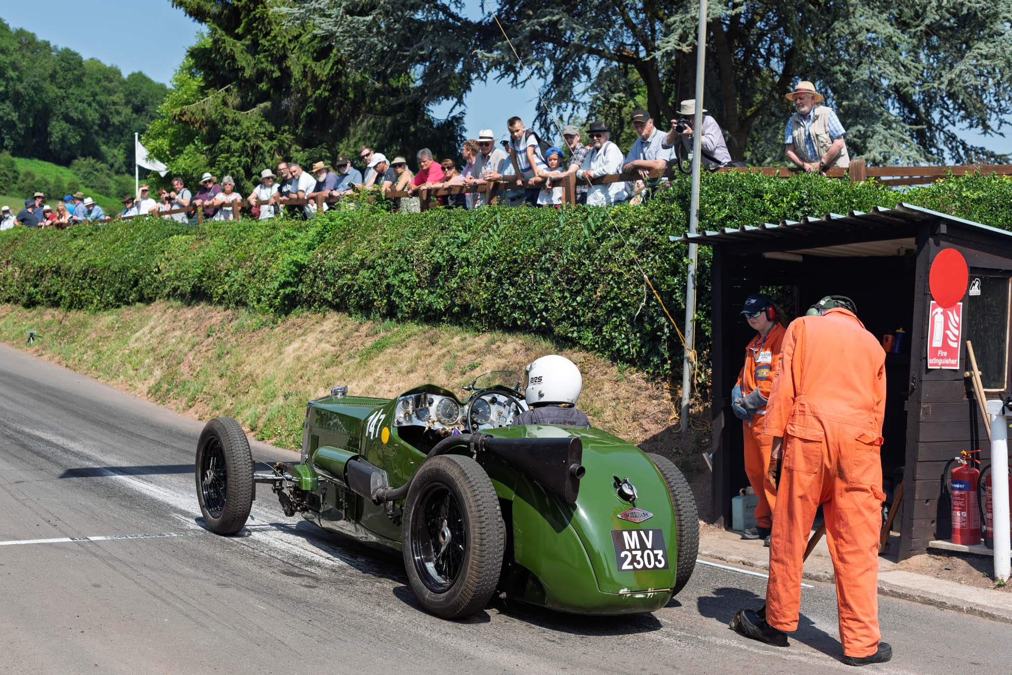 Vintage car at the Shelsley Walsh start line